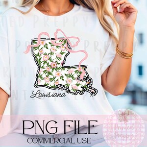 Gekritzel-Art-preppy Louisiana Schleife PNG / Digital Louisiana Preppy Girl Reise-Shirt-Grafik / Louisiana Grandmillenial / Südliche Blumenkarte