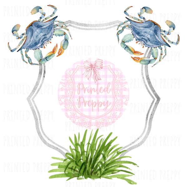 Coastal Crest PNG Clip Art, Digital Watercolor Coastal Clip Art, Simple Rustic Coastal PNG , Coastal Grandma , Watercolor Crab Crest