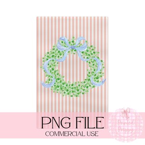 Corona de lazo azul Grandmillennial PNG // Clipart preppy Grandmillennial // Clip art de invitación de baby shower preppy // Corona de boj con lazo imagen 6