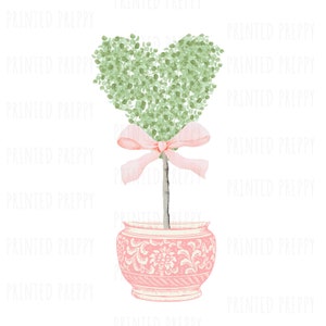 Chinoiserie-hart vormsnoeisel met eenvoudige roze strik png//PNG Pink Valentine// Chinoiserie digitale download// Grandmillennial