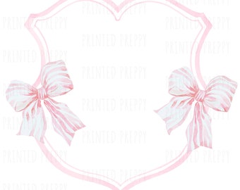 Preppy Pink  Bow Crest PNG  Grandmillennial Clipart Preppy Shower Invitation Clip Art Preppy Print Coquette Room Decor