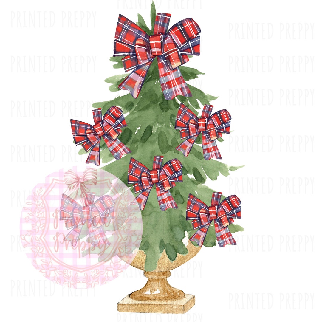 Preppy Christmas Tree With Tartan Bows PNG // Tartan Bow Christmas Blue