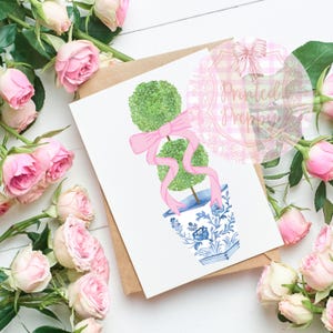Chinoiserie Topiary with Pink Bow PNG // chinoiserie PNG // Digital Download / Pink Bow Topiary / Chinoiserie topiary / Coquette