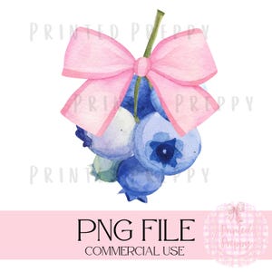 Coquette Blueberry Clipart / Bosbessen met roze strik PNG / Pink Bow Blueberry Clipart - Instant Download / Berry Clipart / Pink Bow