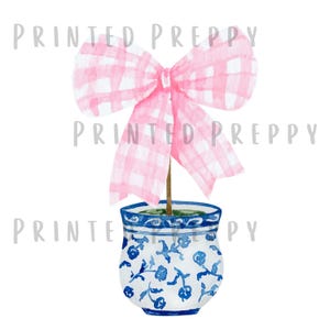 Chinoiserie Grandmillennial Bow Topiary PNG  // Blue and White PNG // Digital Download Chinoiserie Preppy Christmas