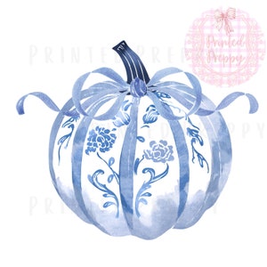 Chinoiserie pompoen met strik, png PNGEgg // Preppy Fall // Preppy Pumpkin // Chinoiserie Fall // Grandmillenial Pumpkin / Herfst, png