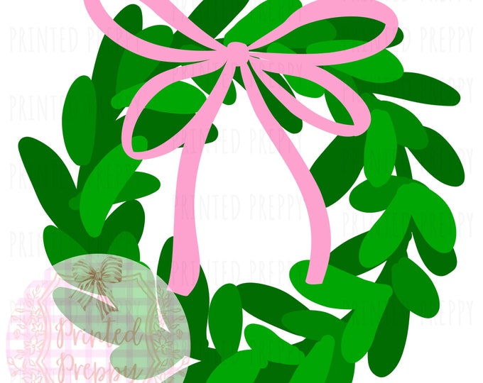 Preppy Pink Bow Wreath Digital Download: Preppy Floral PNG Clipart for Crafts & Decor