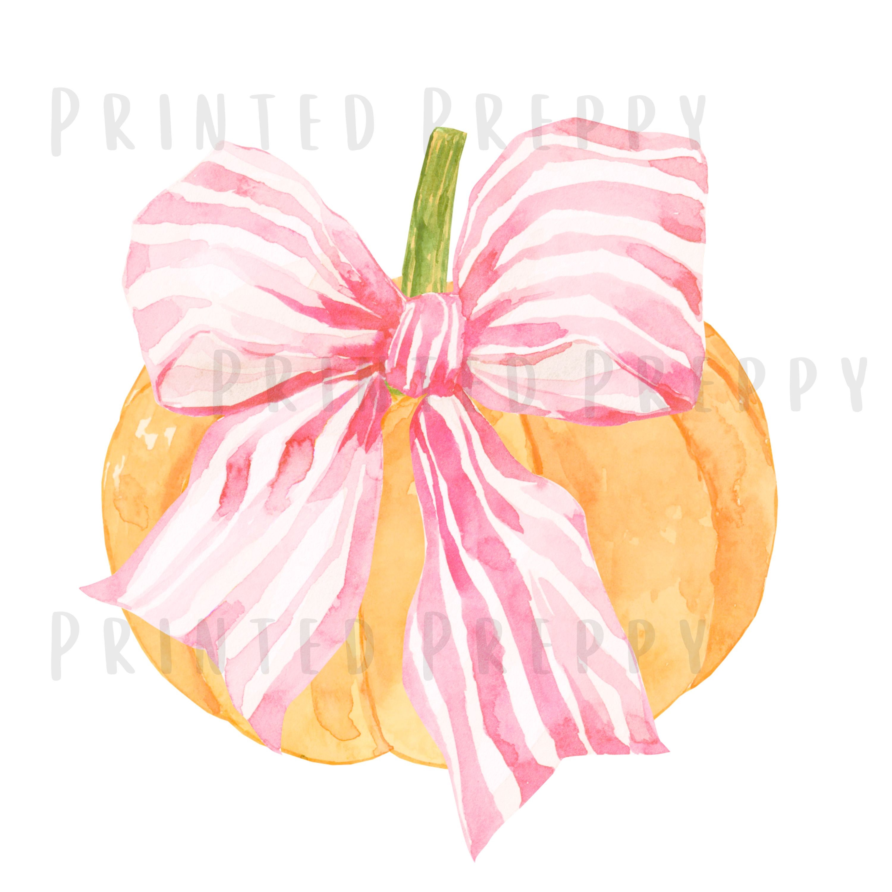 Preppy Pumpkin With Striped Bow PNG // Pink Bow Coquette Pumpkin PNG ...