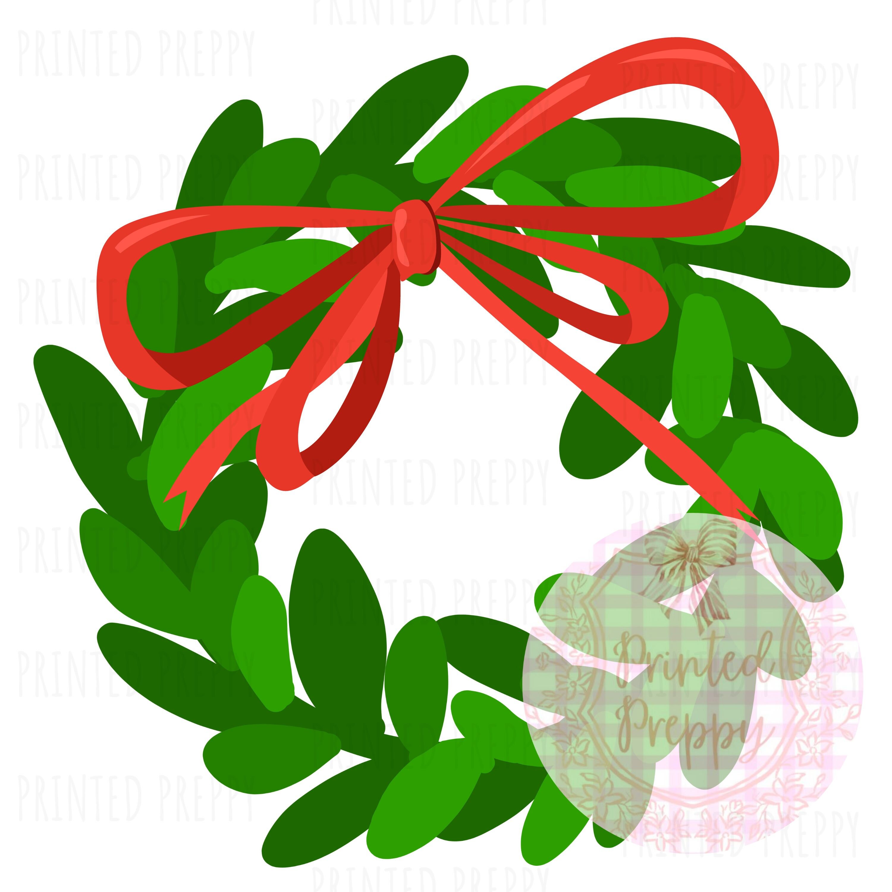 Simple Wreath With Red Bow PNG - Etsy
