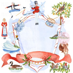 12 giorni di Natale acquerello stemma PNG // Natale blu PNG // Download digitale Preppy Christmas