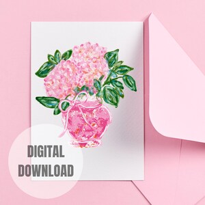 Pink Hydrangeas with Orange PNG - Grandmillenial Digital Art - Instant Download // Preppy Clipart // Southern Charm // Summer PNG image 2