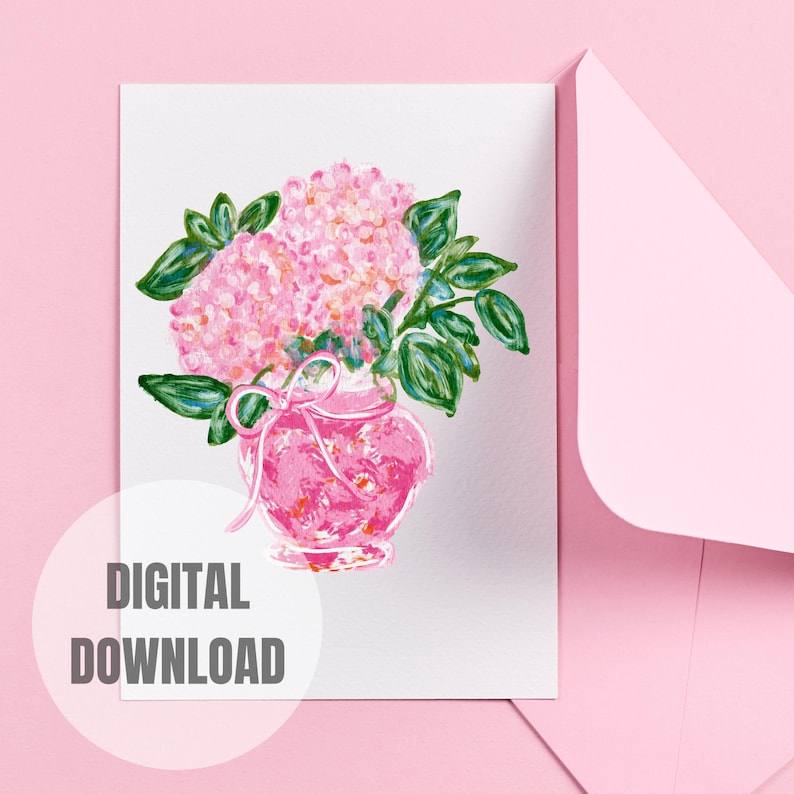 Pink Hydrangeas with Orange PNG - Grandmillenial Digital Art - Instant Download // Preppy Clipart // Southern Charm // Summer PNG image 2