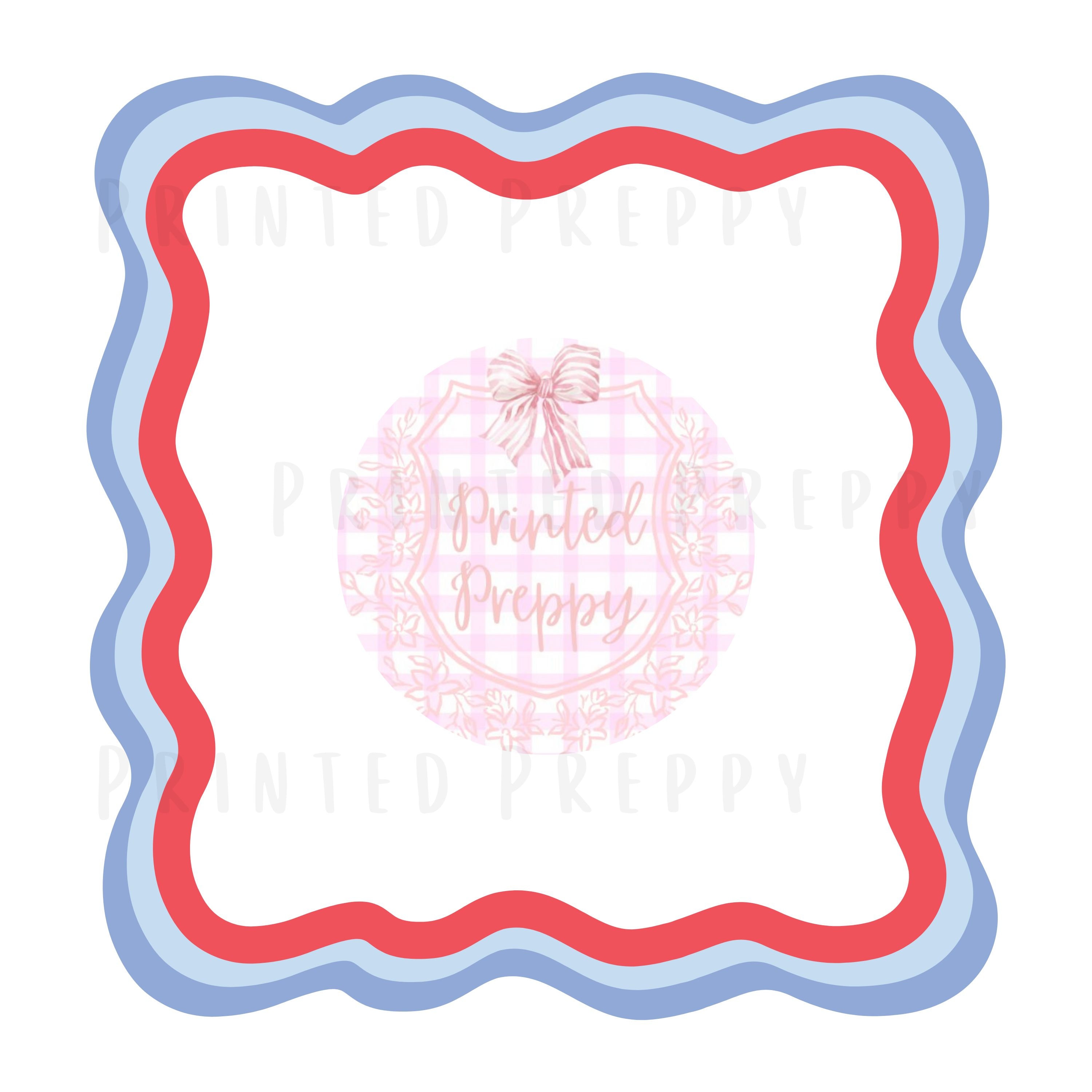 Preppy golvende lijst, png-bestand // golvend geschulpte blauw en rood // preppy monogramlijst