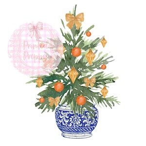 Chinoiserie kerstboom met gouden ornamenten PNG//blauwe en witte kerst PNG//digitale download chinoiserie kerst
