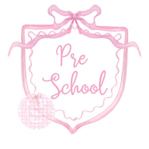 Preschool Preppy Pink Bow Crest PNG // Preppy Grandmillennial Clipart // Preppy Back to School Clip Art // Preppy Print // Pink Crest