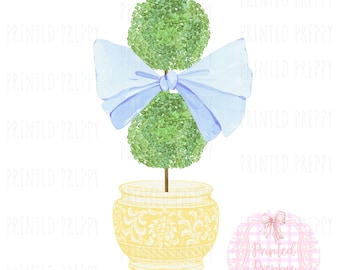 Topiaria Chinoiserie com laço azul // PNG azul e amarelo // PNG azul e branco // Chinoiserie Clipart // Grandmillennial