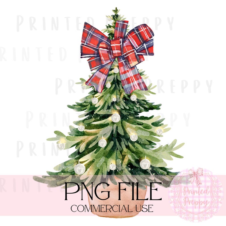 Tartan Bow Preppy Christmas Tree PNG // Tartan Bow Christmas Blue and Red PNG // Digital Download Christmas