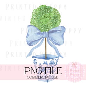 Topiary chinoiserie met blauwe strik, png-bestand // blauw-witte png-bestand // chinoiserie-clipart // grandmillennial
