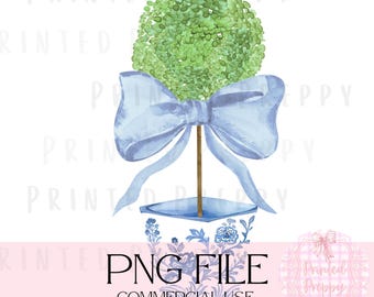 Topiaria Chinoiserie com Laço Azul PNG // PNG Azul e Branco // Clipart Chinoiserie // Primavera Grandmillennial