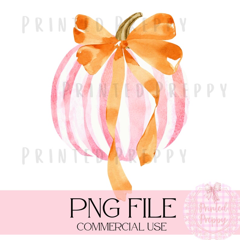 Preppy Pumpkin With Bow PNG // Pink Coquette Pumpkin PNG // Watercolor ...
