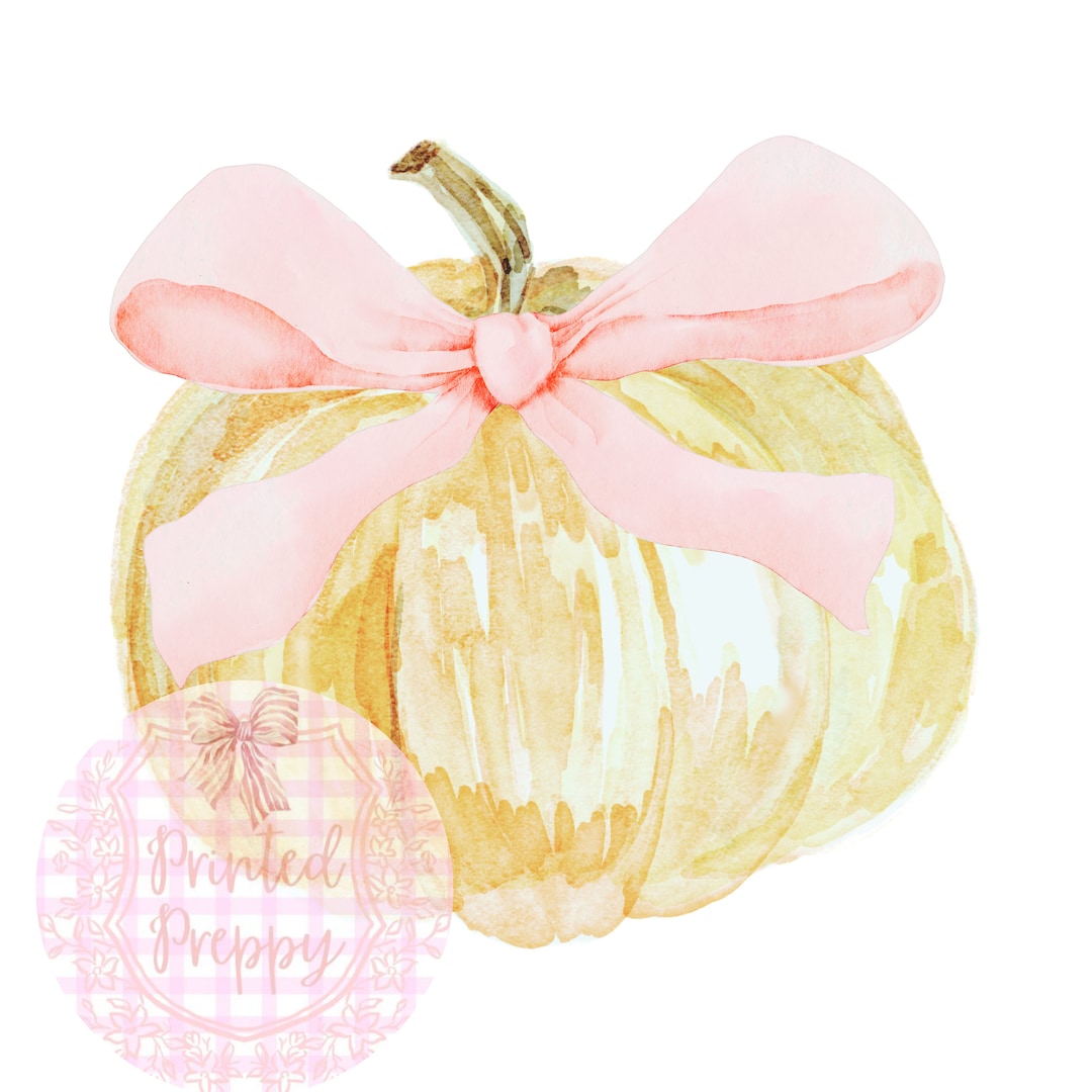 Preppy Watercolor Pumpkin With Pink Bow PNG - Coquette Fall Clipart for ...