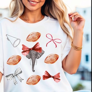 Noeud aquarelle Preppy Gameday PNG, ballon de football cramoisi et gris, ballon de football Preppy Coquette, Coquette Digital Gameday
