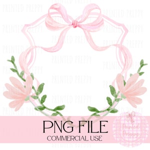 Preppy Pink Floral Crest PNG // Preppy Grandmillennial Clipart // Preppy Shower Invitation Clip Art // Preppy Print // Pink Water Crest