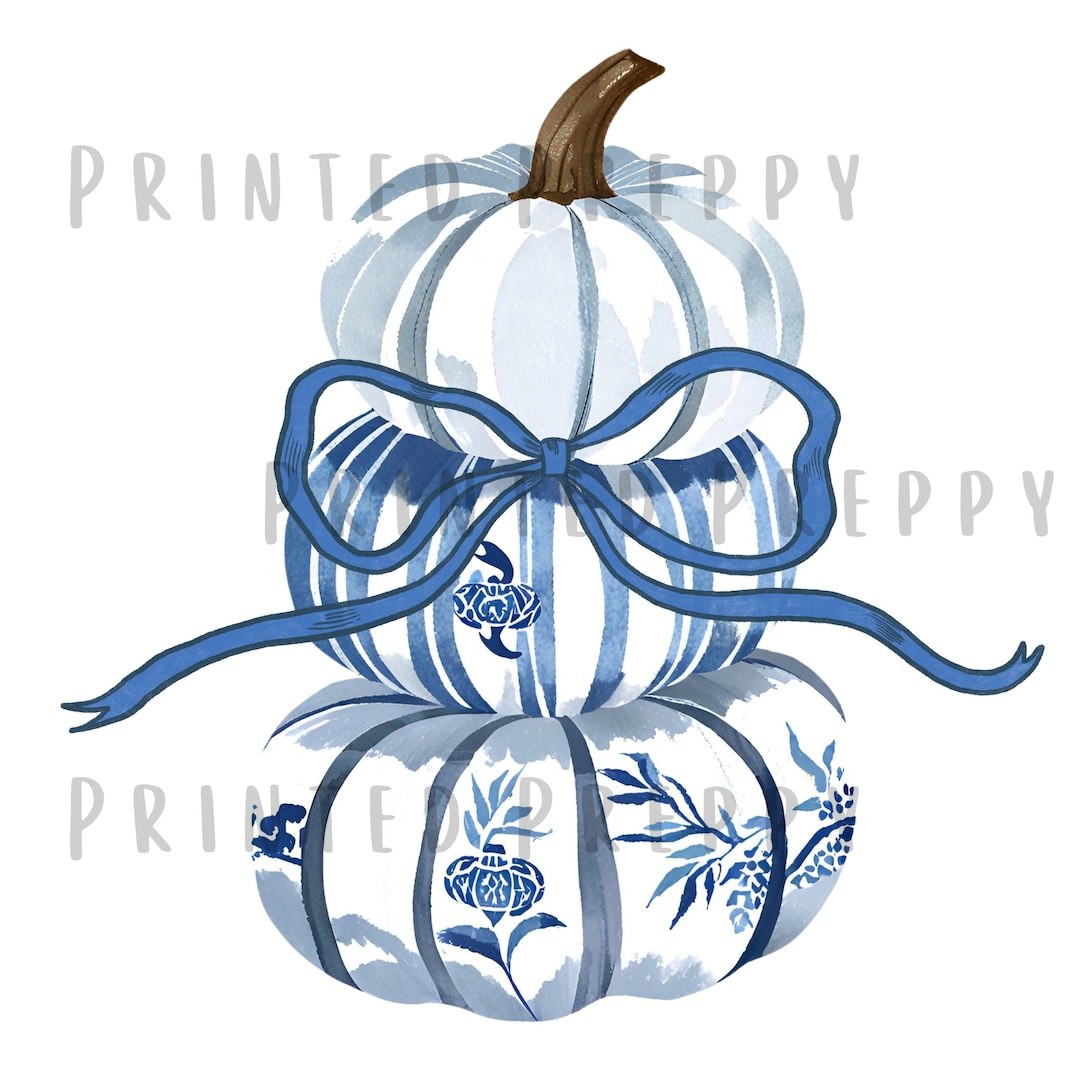 Blue Fall Topiary Blue Pumpkin Topiary With Bow PNG // Preppy Fall Pumpkins / Fall PNG ...