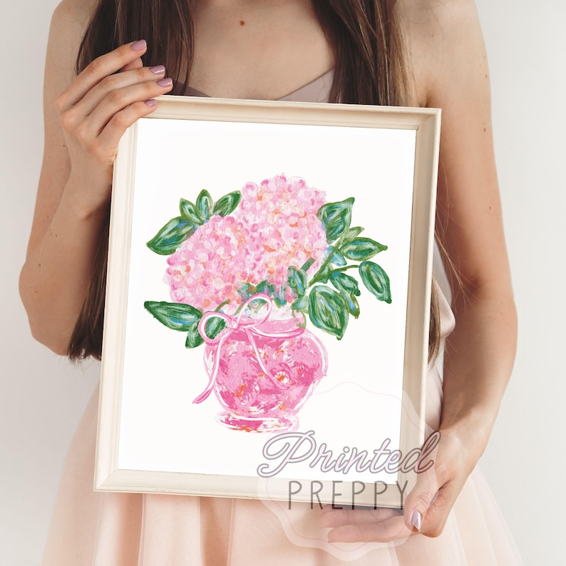 Pink Hydrangeas with Orange PNG - Grandmillenial Digital Art - Instant Download // Preppy Clipart // Southern Charm // Summer PNG image 5