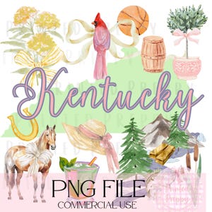 Kentucky Aquarell Karte: Preppy Pink Digitale Grafik für Girl Trip, Kentucky Derby, State Pride, Chinoiserie, Grandmillenial Map