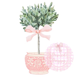 Grandmillennial chinoiserie aquarel vormsnoei met roze strik png//roze en witte png//digitale download chinoiserie roze/cottagecore
