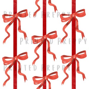 Christmas Seamless Pattern Preppy Red Bows PNG // Coquette // PNG Digital Download // Preppy Christmas / Grandmillennial / Love Shack Fancy
