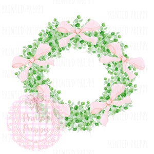 Preppy Pink Bows Wreath PNG // Preppy Grandmillennial Clipart // Preppy Shower Invitation Clip Art // Preppy Print