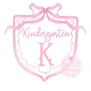 Kindergarten Preppy Pink Bow Crest PNG // Preppy Grandmillennial Clipart // Preppy Back to School Clip Art // Preppy Print // Pink Crest