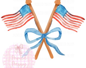 Preppy Amerikaanse vlaggen PNG // Preppy vlaggen // Preppy patriottische illustraties // Fourth of July Preppy // Grandmillenial Fourth of July