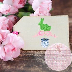Osterhase Topiary with Pink Bow PNG // Chinoiserie PNG // Preppy Easter / Chinoiserie Topiary / Topiary Bunny