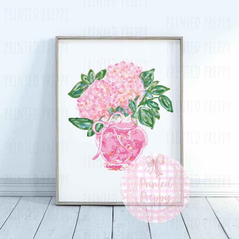 Pink Hydrangeas with Orange PNG - Grandmillenial Digital Art - Instant Download // Preppy Clipart // Southern Charm // Summer PNG image 4