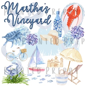 Coastal Grandmillenial Martha's Vineyard PNG en JPG / Preppy Coastal aquarel kaart clipart /Coastal Grandma / Coastal Eclectic