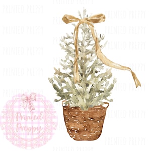 Rustic Boho Watercolor Holiday Tree Basket Printable Art PNG // Digital Download Christmas // Cozy Christmas //Simple Farmhouse