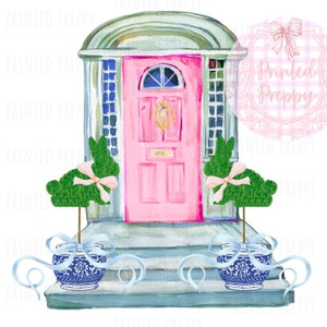 Chinoiserie Osterhase Topiaries Pink Door PNG // Blau und Weiß Dekor // Download Chinoiserie // Grandmillennarium/Preppy Easter