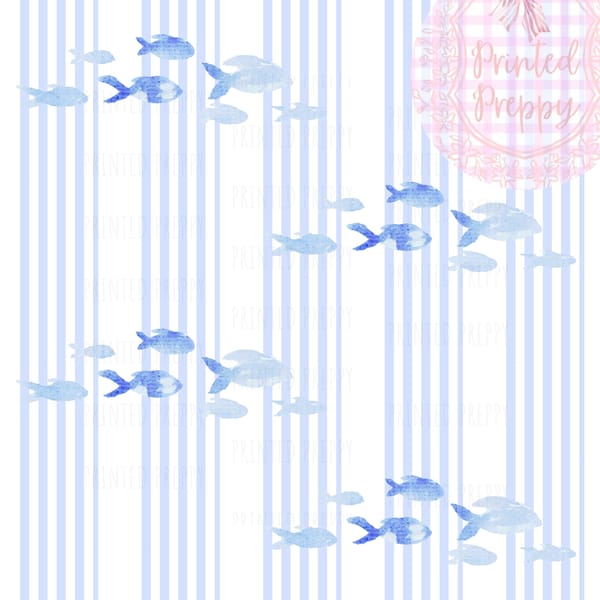 Preppy Blue Stripes with Blue Fish Seamless Pattern// PNG Digital Download // Preppy Coastal Print / Pink Stipe Coastal