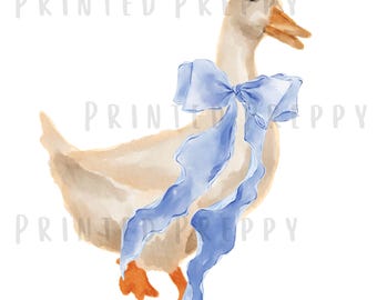 Silly Goose Bow PNG // Sweet Duck with Bow // Preppy Grandmillennial Nursey Clipart // Preppy Shower Invitation Clip Art