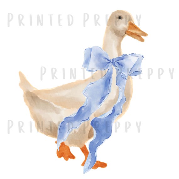 Silly Goose Bow PNG // Sweet Duck with Bow // Preppy Grandmillennial Nursey Clipart // Preppy Shower Invitation Clip Art