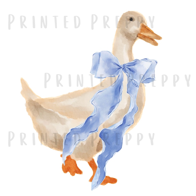 Silly Goose Bow PNG // Sweet Duck with Bow // Preppy Grandmillennial Nursey Clipart // Preppy Shower Invitation Clip Art