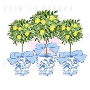 Chinoiserie-citroenvormmijten met blauwe strik, png/// blauw-witte png//digitale download chinoiserie// Grandmillennial