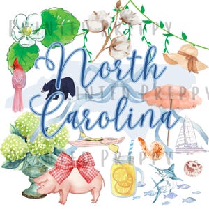 North Carolina Preppy PNG and JPG / Coastal Granddaughter / Preppy Blue NC / Digital North Carolina Preppy Girl Trip Graphic