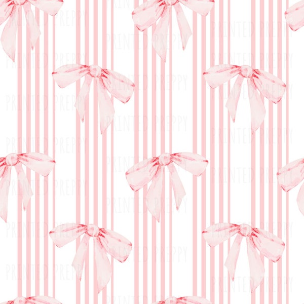 Preppy Pink Bows and Stripes Seamless Pattern  // Coquette // PNG Digital Download // Preppy Pink / Grandmillennial / Baby Nursery Print /