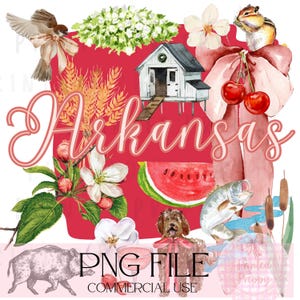 Arkansas Preppy PNG und JPG / Preppy Arkansas Aquarell / Digital Arkansas Preppy Girl Trip Illustration