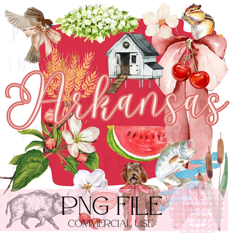 Arkansas Preppy Watercolor PNG JPG Digital Girl Trip Graphic Aesthetic ...