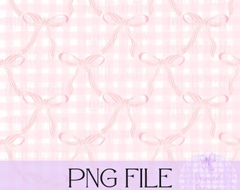 Preppy Pink Bows on Gingham Seamless Pattern  // Coquette // PNG Digital Download // Preppy Pink / Grandmillennial